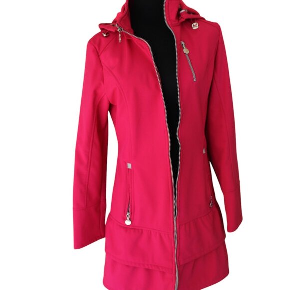 Betsy & Adam Jackets & Blazers - Betsey Johnson Soft Shell Hooded Coat Pink Water Repellent Ruffle, Size M, EUC